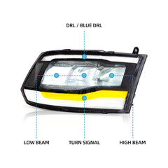 VLAND UK LED Headlights 2009-2018 Dodge RAM 1500 2500 3500 with E-Mark