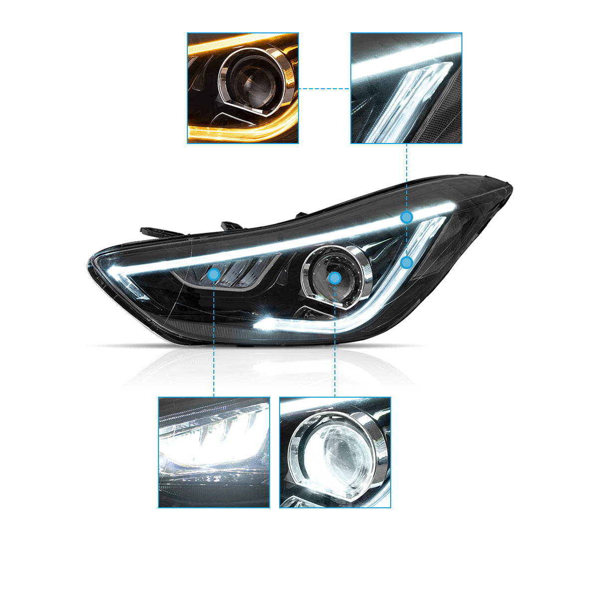 VLAND UK LED Headlights for Hyundai Elantra Sedan/Coupe 2011-2015