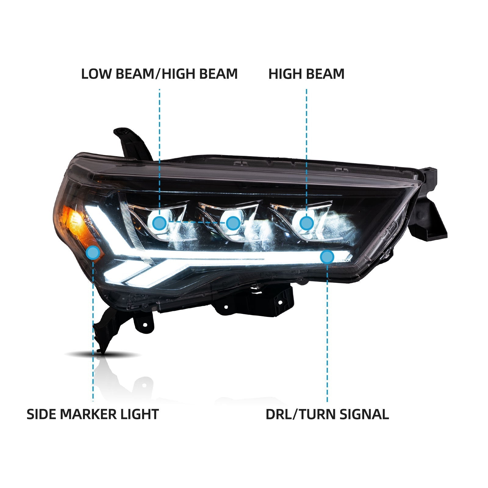 VLAND UK LED Projector Headlights for 2014-2024 Toyota 4Runner