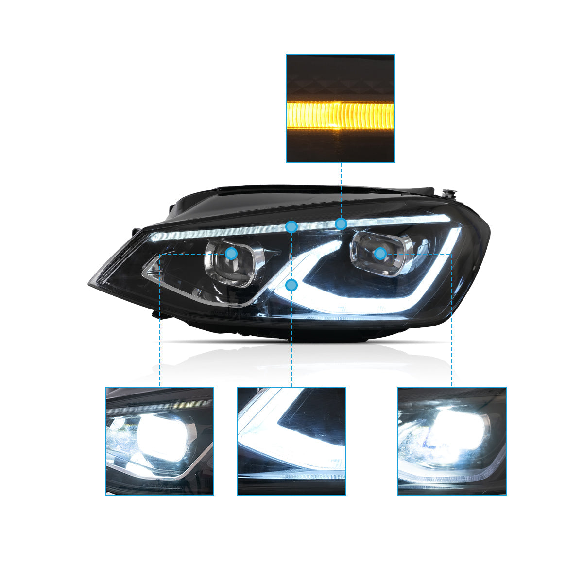 VLAND UK LED Headlights  2015-2017 Volkswagen Golf 7 / MK7 with E-Mrak