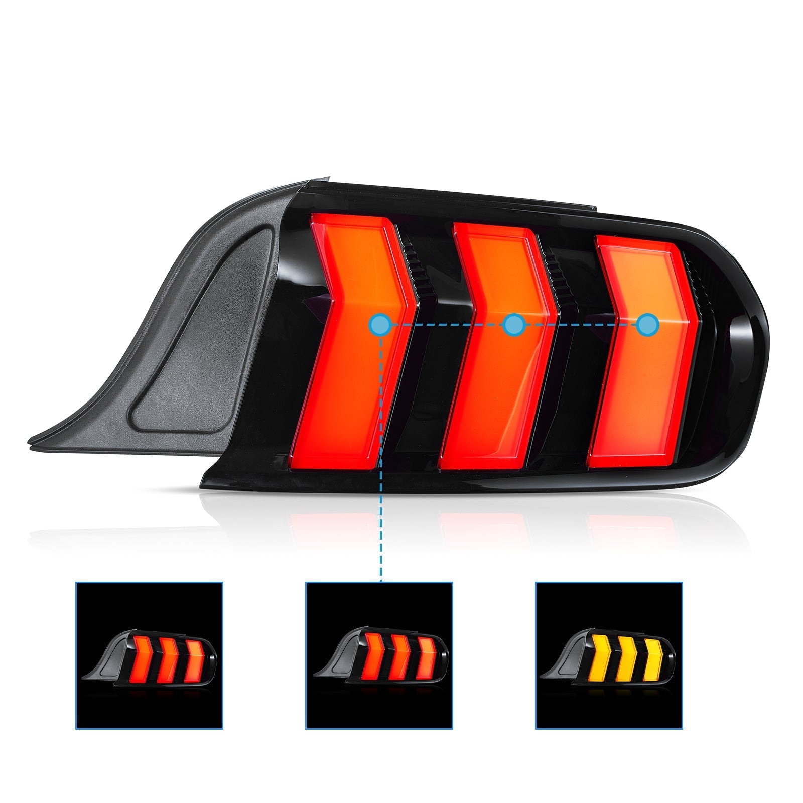VLAND UK 2015-2023 Ford Mustang S550 with 5 Modes turn signal LED Taillights