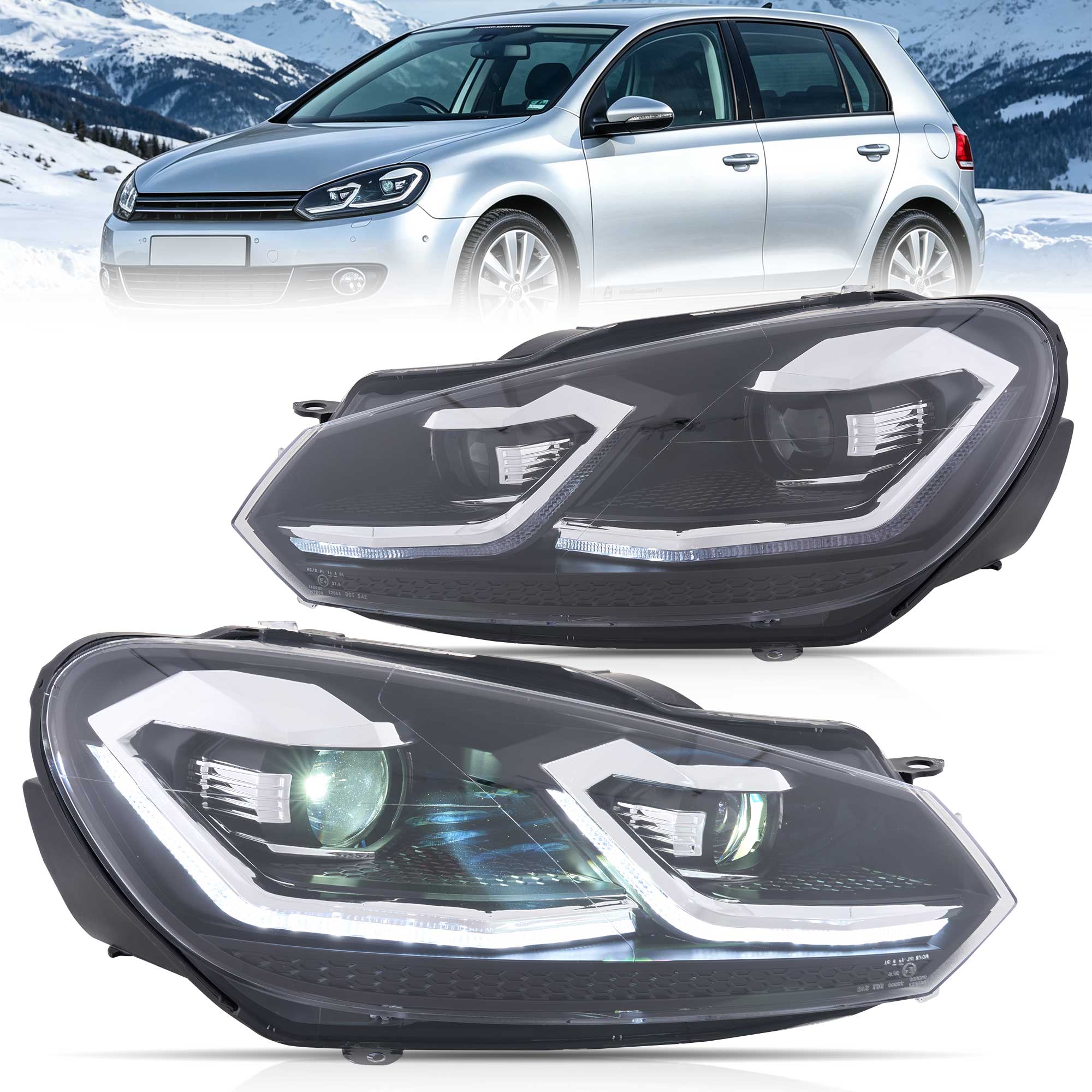 VLAND UK For Volkswagen Golf MK6(MK7.5R Style) 2009-2012 Dynamic LED Headlights W/Animation