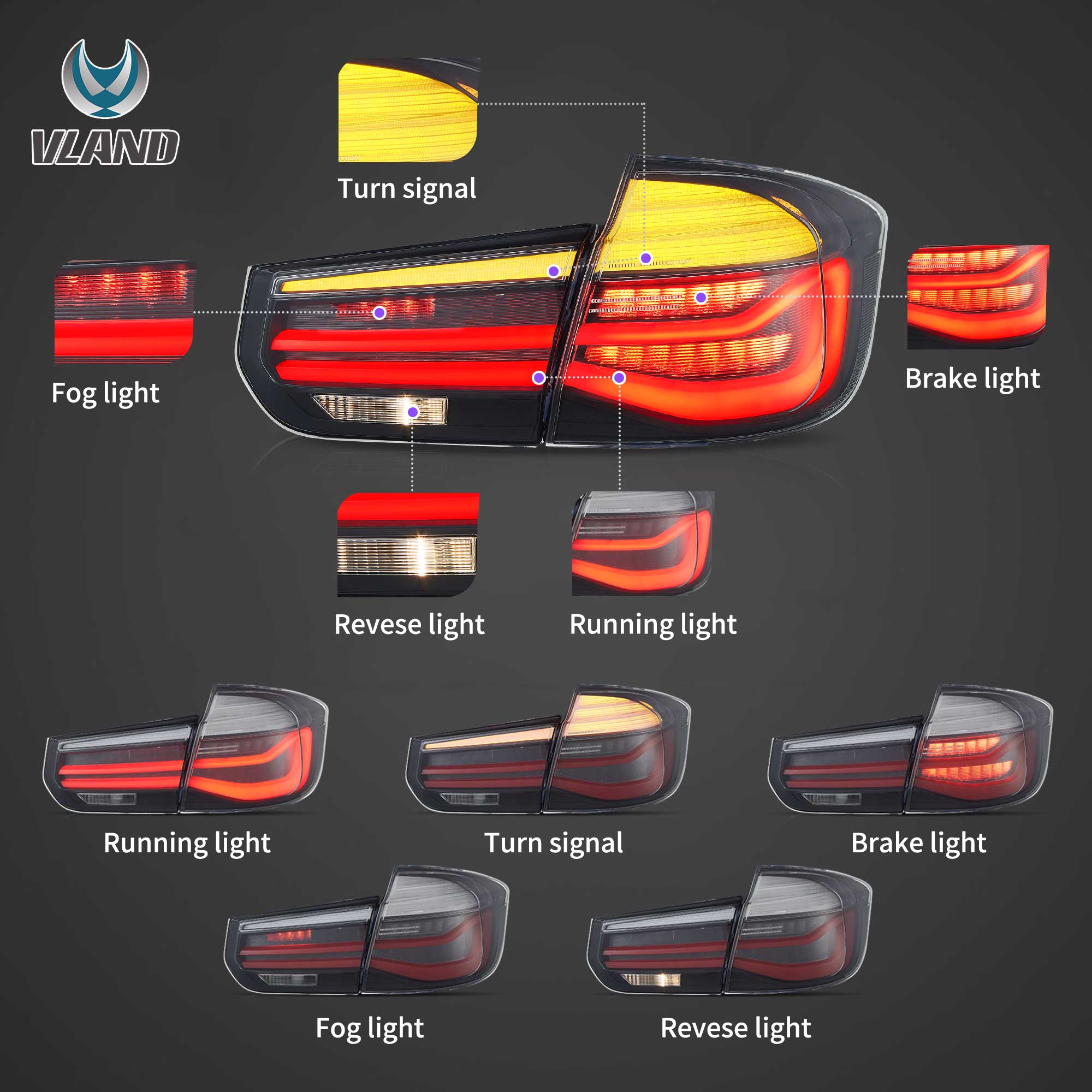 VLAND UK 12-19 BMW 3 Series F31 LED Tail Lights LCI-Style