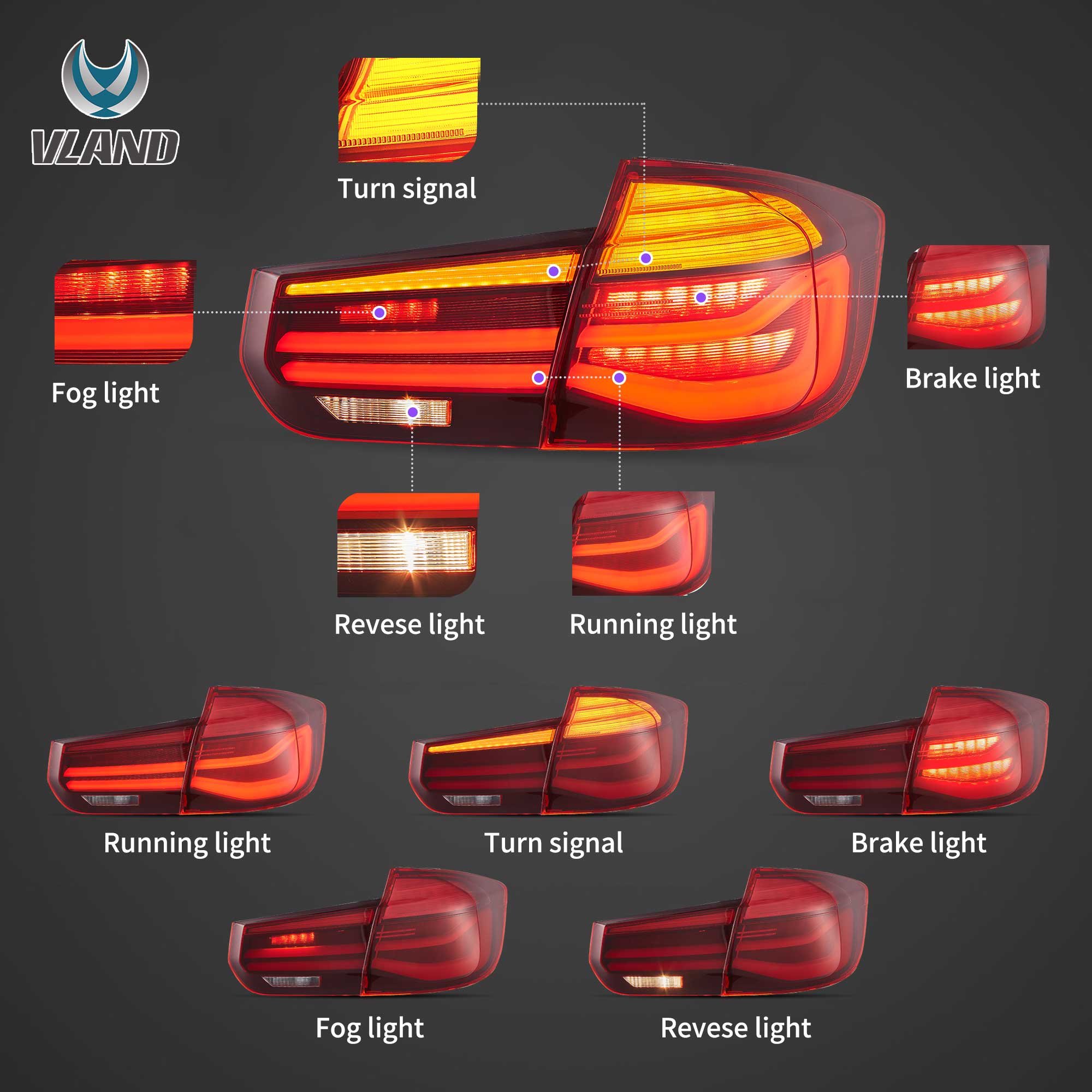 VLAND UK 12-19 BMW 3 Series F31 LED Tail Lights LCI-Style