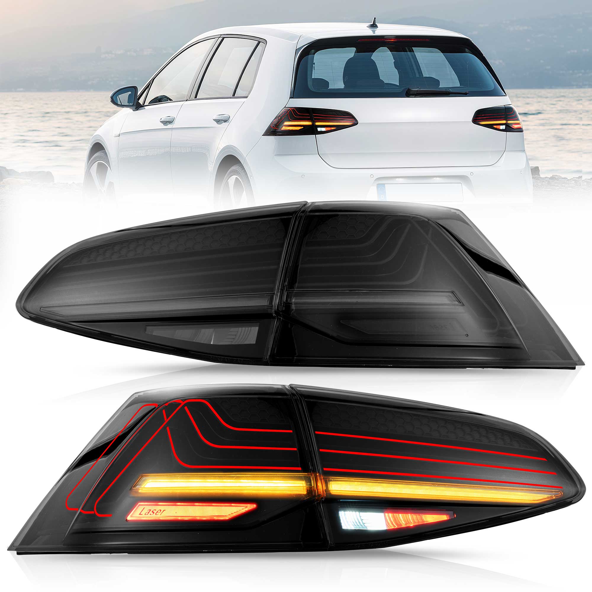 VLAND UK 13-21 VW Golf MK7 MK7.5 Hatchback Vland Laser Tail Lights With Sequential Turn Signals