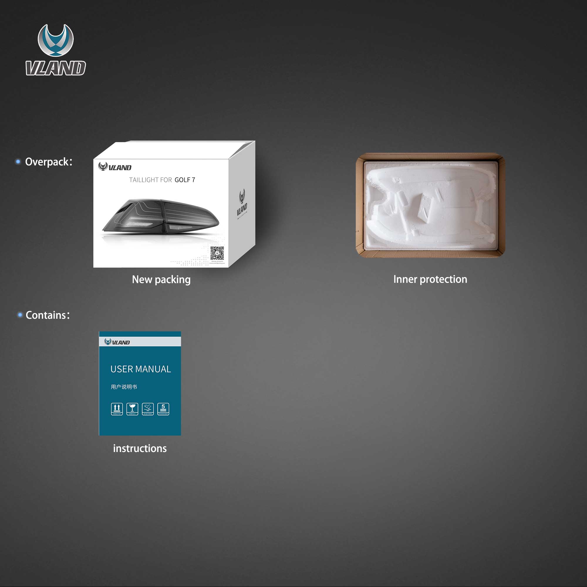 VLAND UK 13-21 VW Golf MK7 MK7.5 Hatchback Vland Laser Tail Lights With Sequential Turn Signals