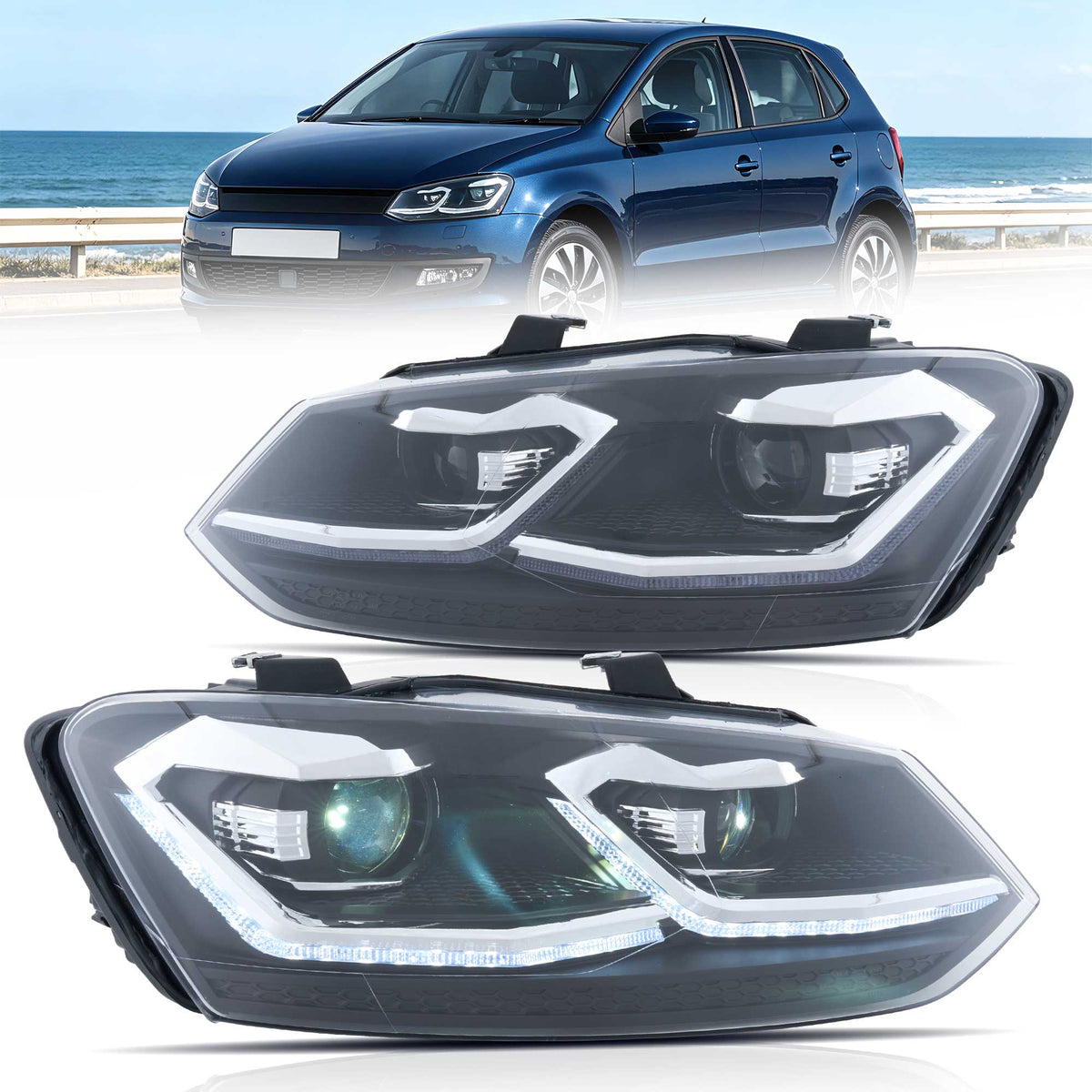 VLAND UK 09-18 VW Polo MK5 6R 6C Full LED Headlights Golf MK7.5 Style