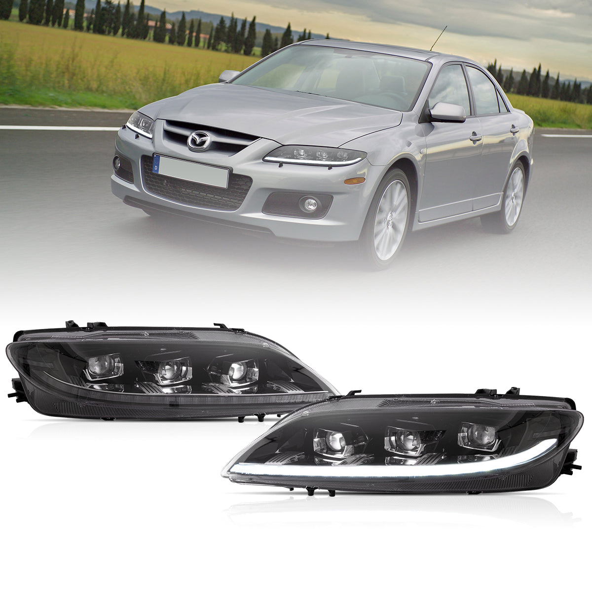 VLAND UK Full LED Headlights For 2002-2008 Mazda 6