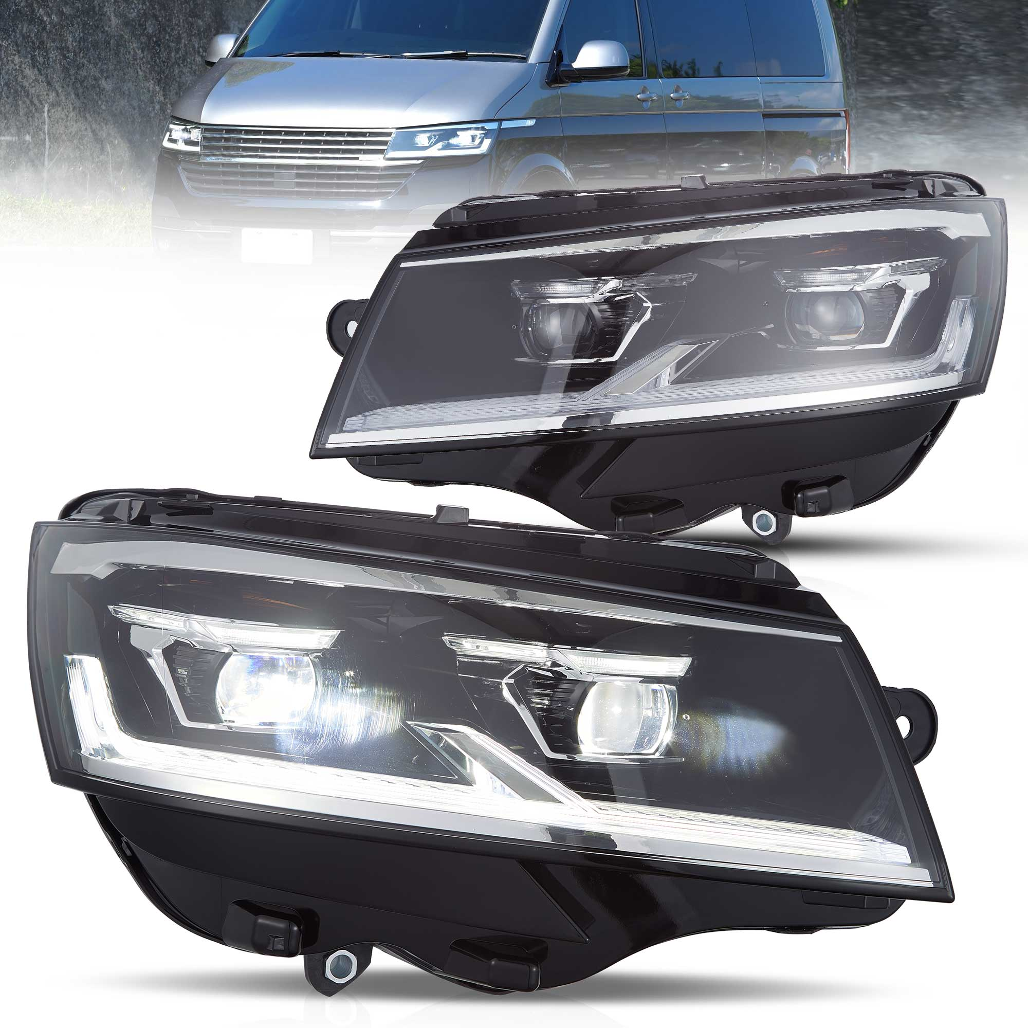 VLAND UK 2019-2024 VW Transporter T6.1 (facelift) LED Dual Beam Projector Headlights Black with E-Mark