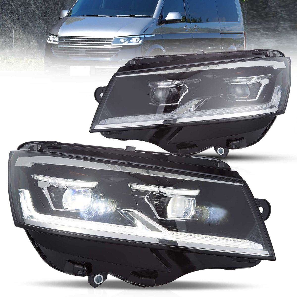 VLAND UK 2019-2024 VW Transporter T6.1 (facelift) LED Dual Beam Projector Headlights Black with E-Mark