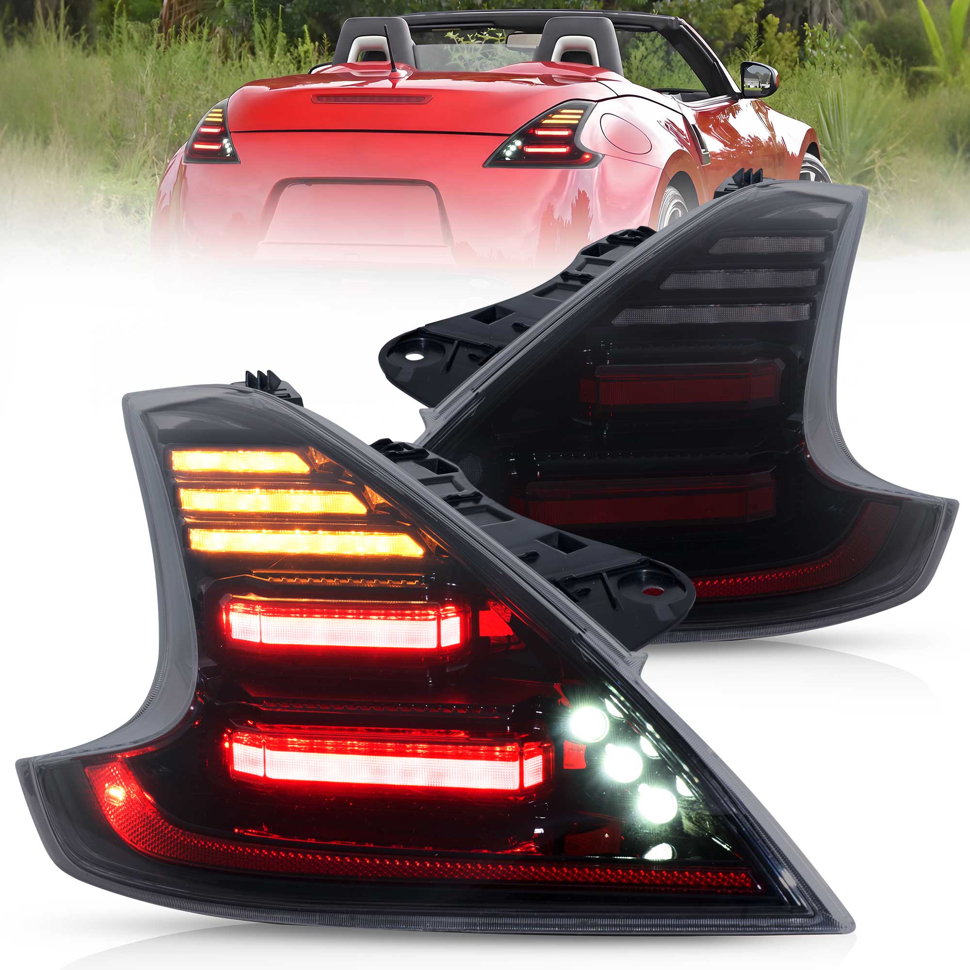 VLAND UK Smoked LED Tail Lights For NISSAN 370Z 2009-2020 w/Sequential & Animation