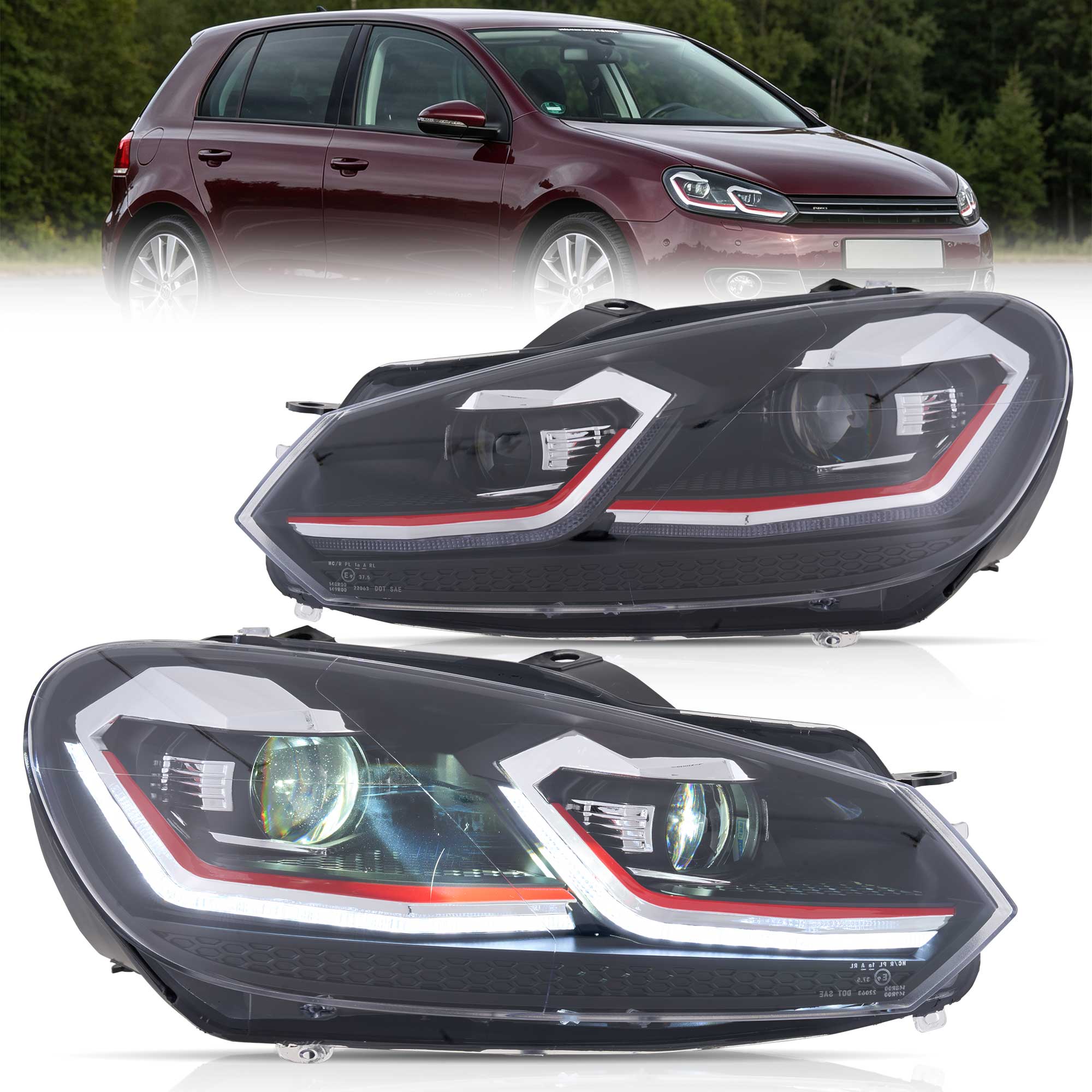 VLAND UK For Volkswagen Golf MK6(MK7.5R Style) 2009-2012 Dynamic LED Headlights W/Animation