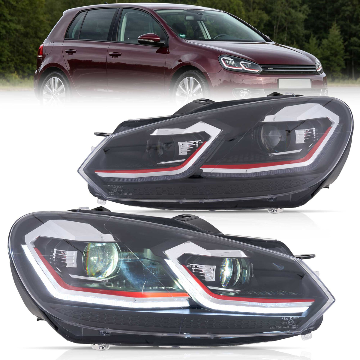 VLAND UK For Volkswagen Golf MK6(MK7.5R Style) 2009-2012 Dynamic LED Headlights W/Animation