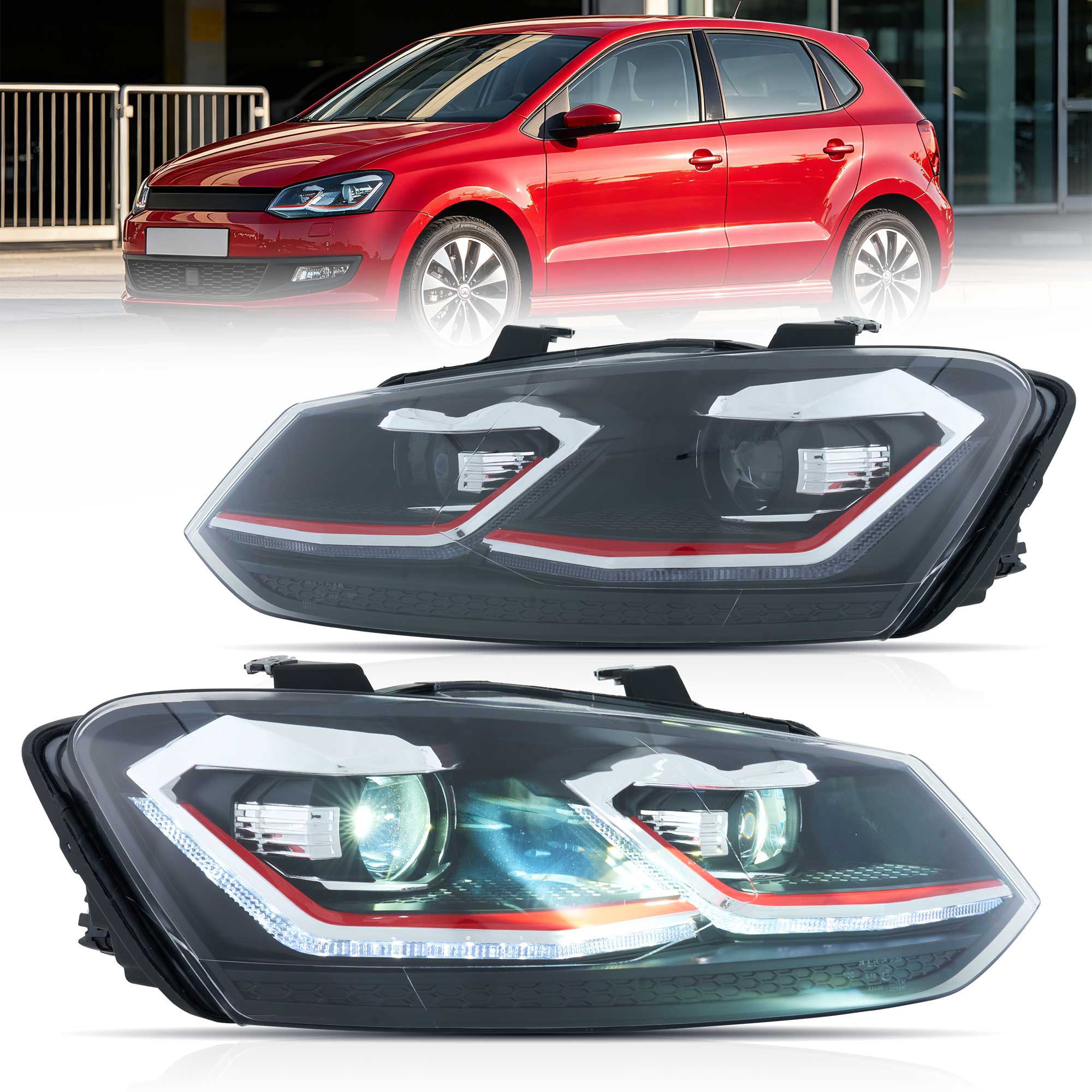 VLAND UK 09-18 VW Polo MK5 6R 6C Full LED Headlights Golf MK7.5 Style