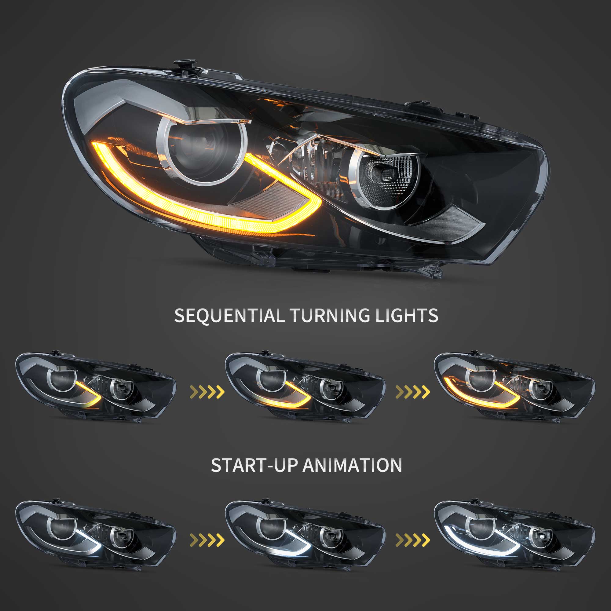 VLAND UK 09-14 VW Scirocco LED Headlights With Start-up animation
