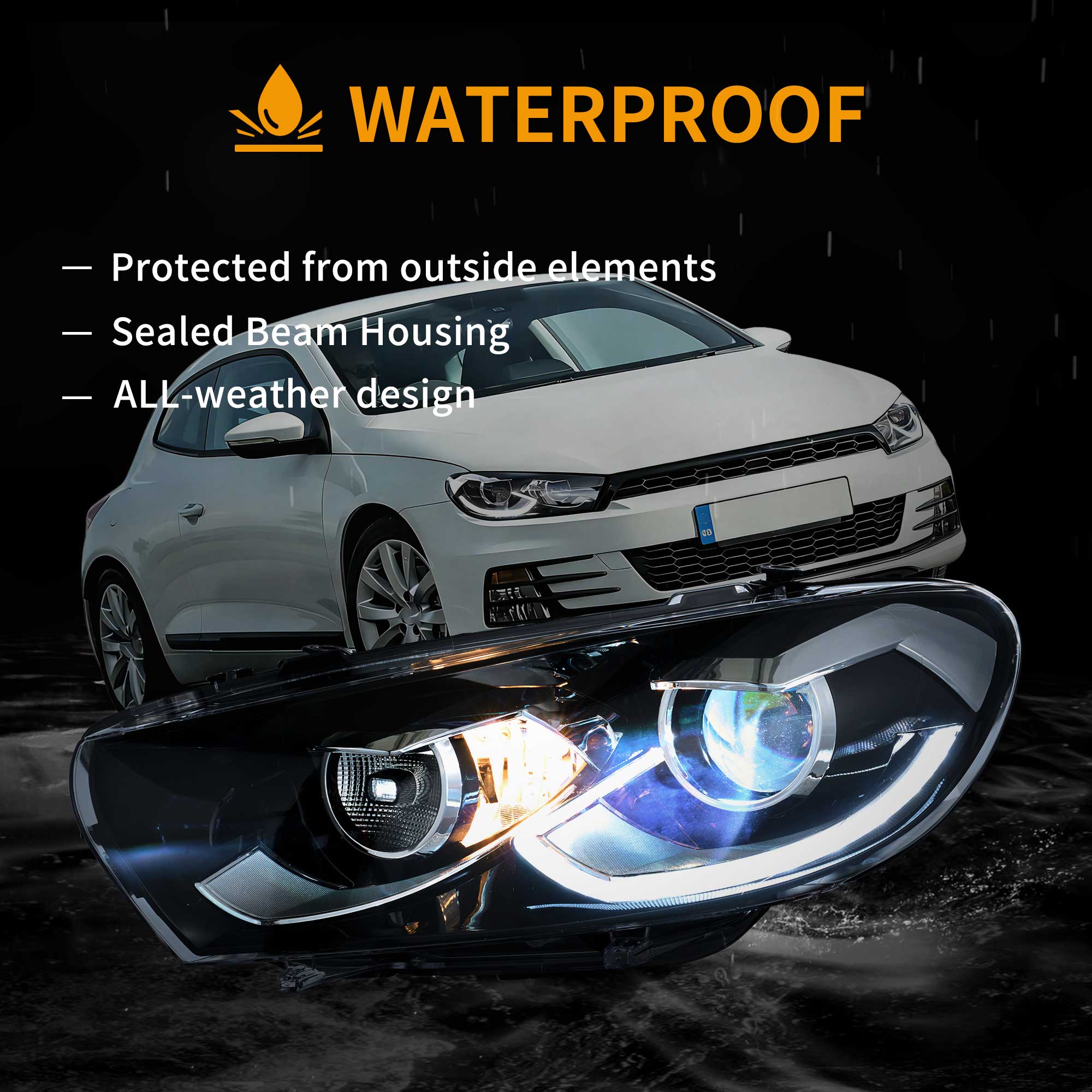 VLAND UK 09-14 VW Scirocco LED Headlights With Start-up animation