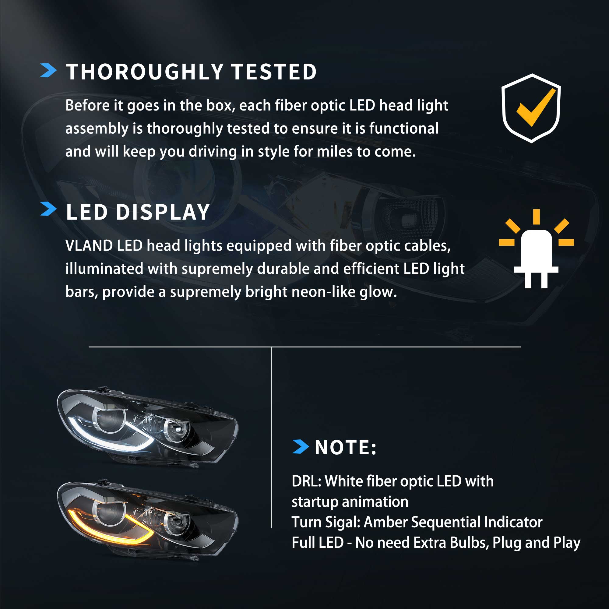 VLAND UK 09-14 VW Scirocco LED Headlights With Start-up animation