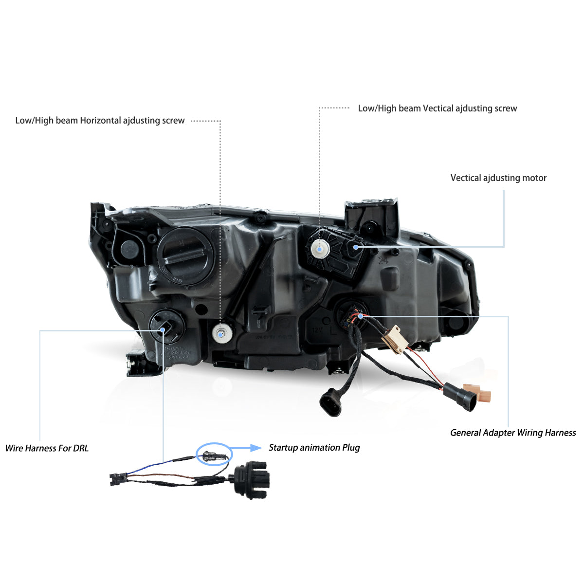 VLAND UK LED Reflection Bowl Headlights For 2016-2021 Honda Civic