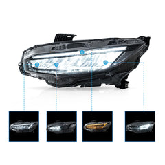 VLAND UK LED Reflection Bowl Headlights For 2016-2021 Honda Civic