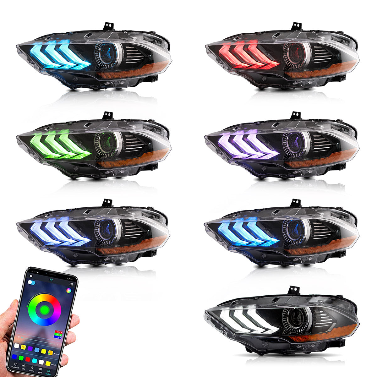 VLAND UK LED Headlights  Ford Mustang 2018-2023 RGB selectable