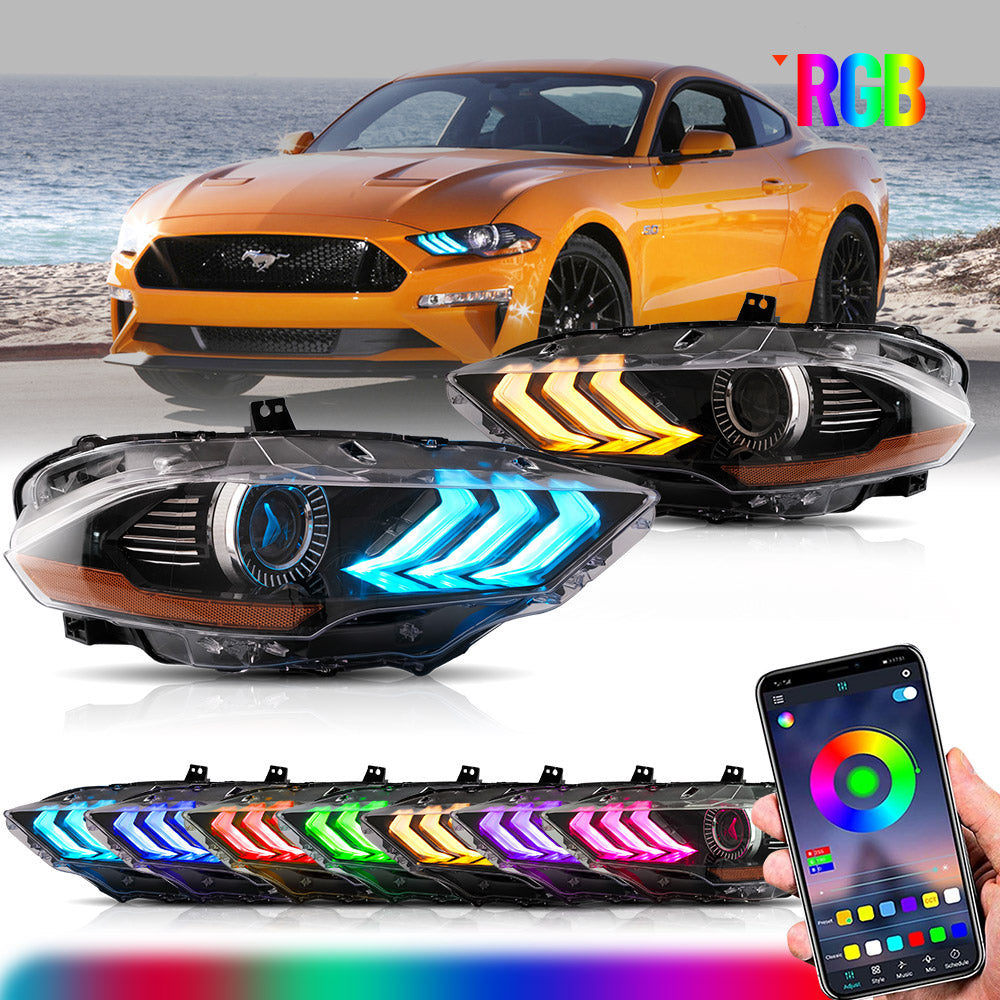 VLAND UK LED Headlights  Ford Mustang 2018-2023 RGB selectable