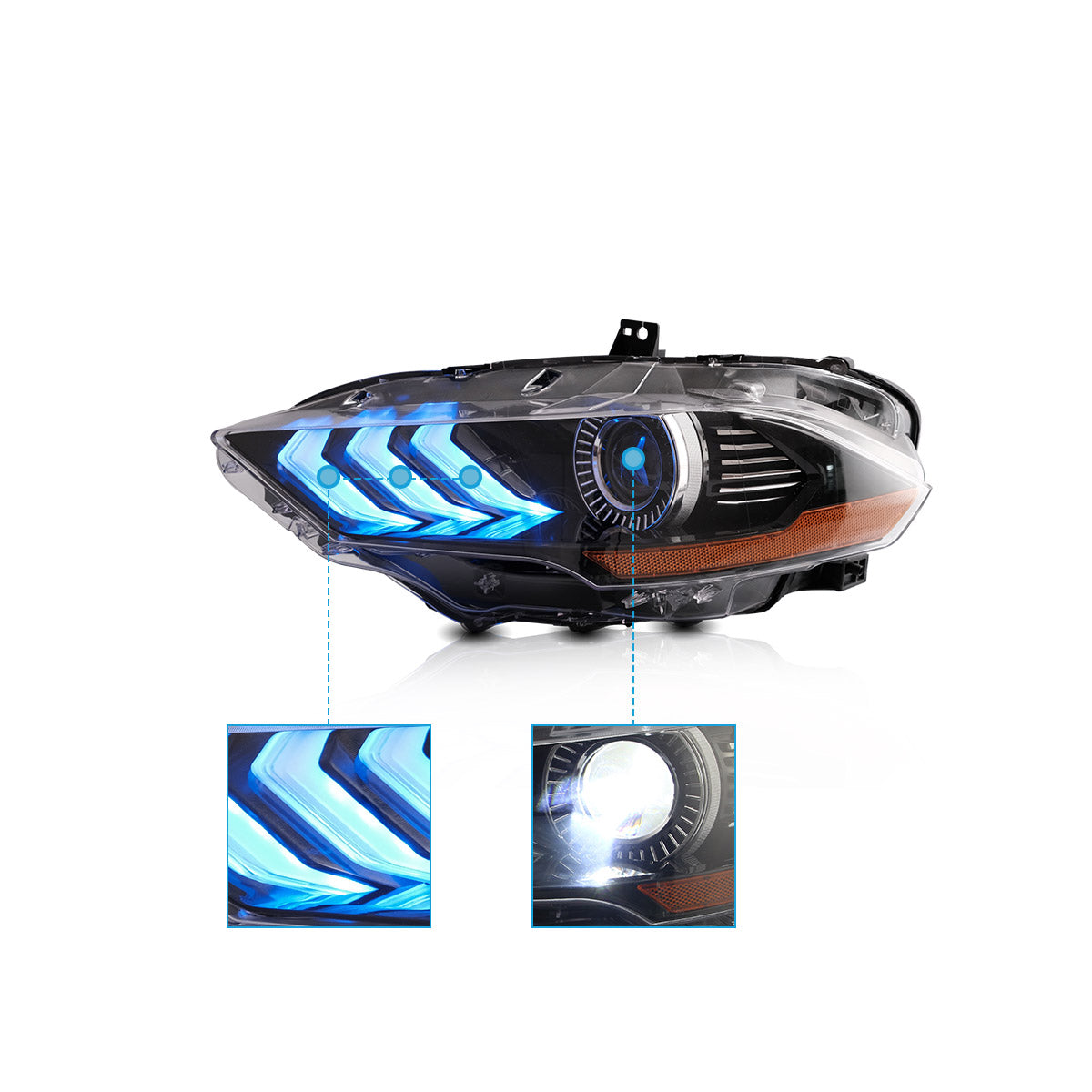 VLAND UK LED Headlights  Ford Mustang 2018-2023 RGB selectable