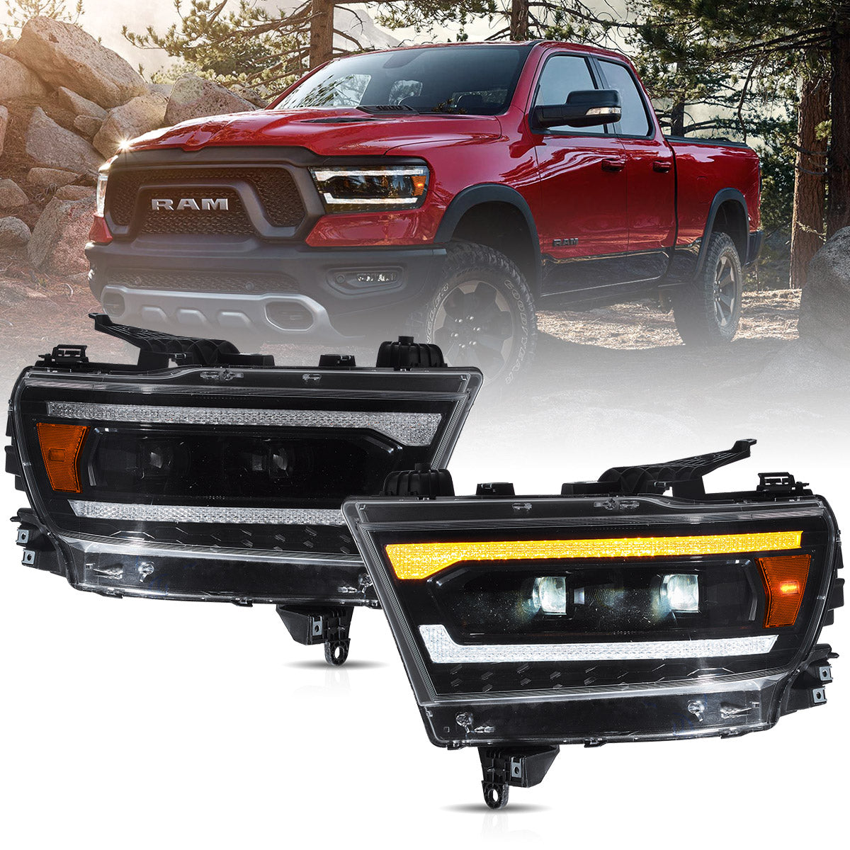 VLAND UK Full LED Headlights For 2019-2024 Dodge RAM 1500
