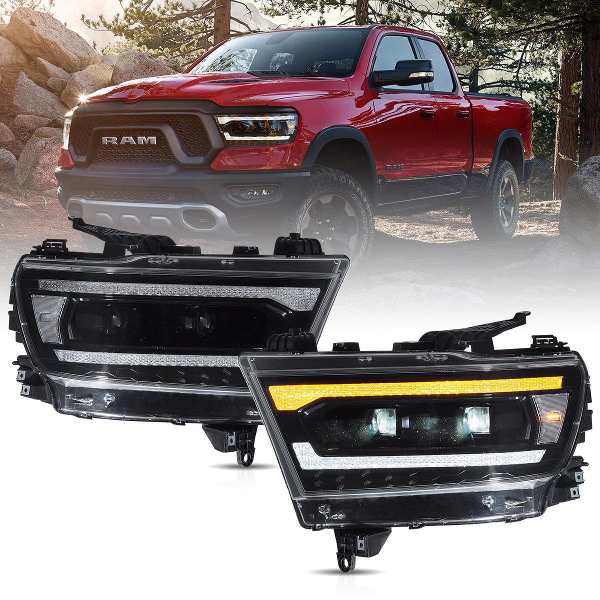 VLAND UK Full LED Headlights For 2019-2024 Dodge RAM 1500