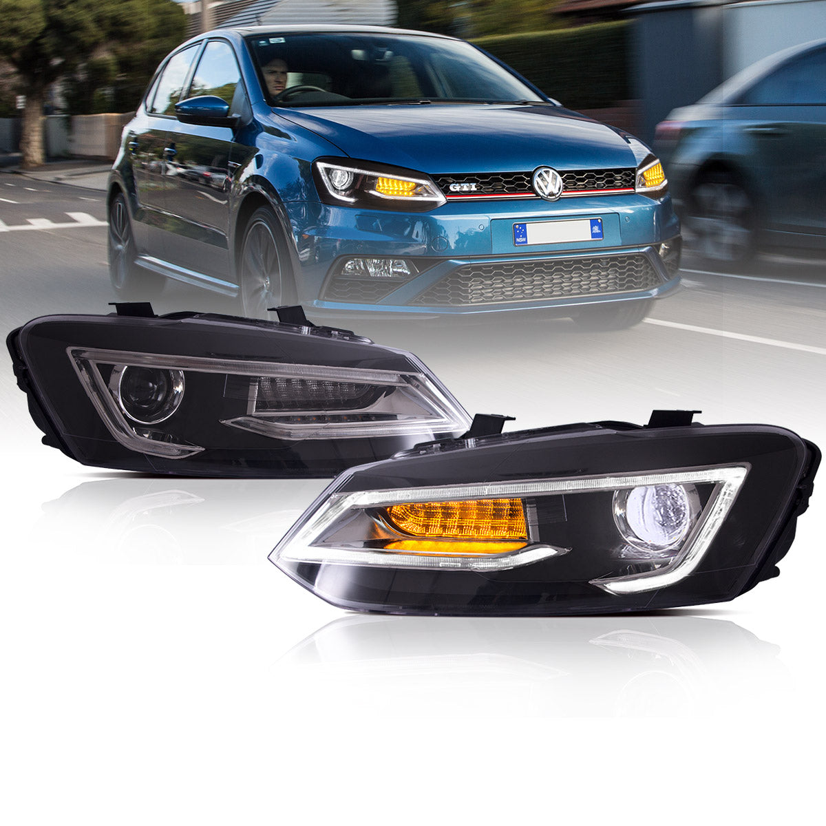 VLAND UK 2009-2017 Volkswagen Polo MK5  LED Headlights with E-Mark
