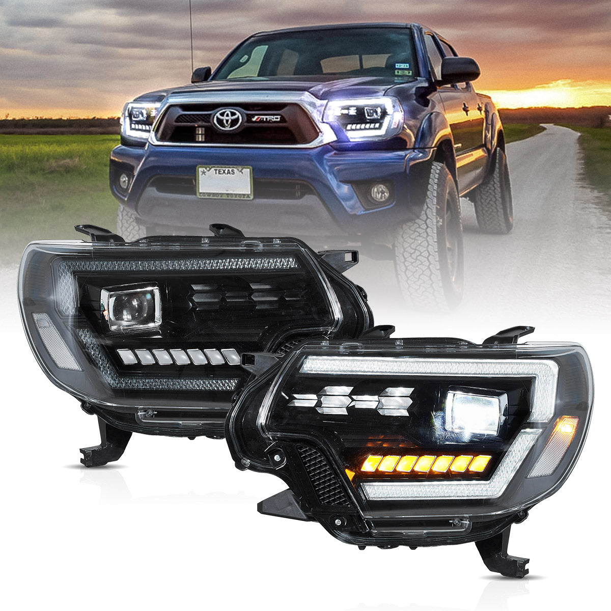 VLAND UK LED Headlights For 2012-2015 Toyota Tacoma with Start-up Animation
