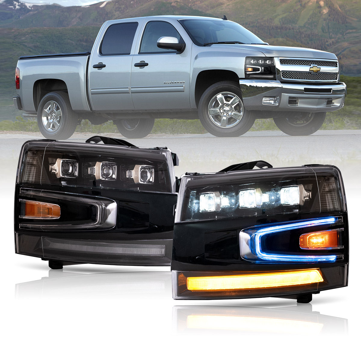 VLAND UK 2007-2013 Chevrolet Silverado 1500 2500HD 3500HD LED Headlights