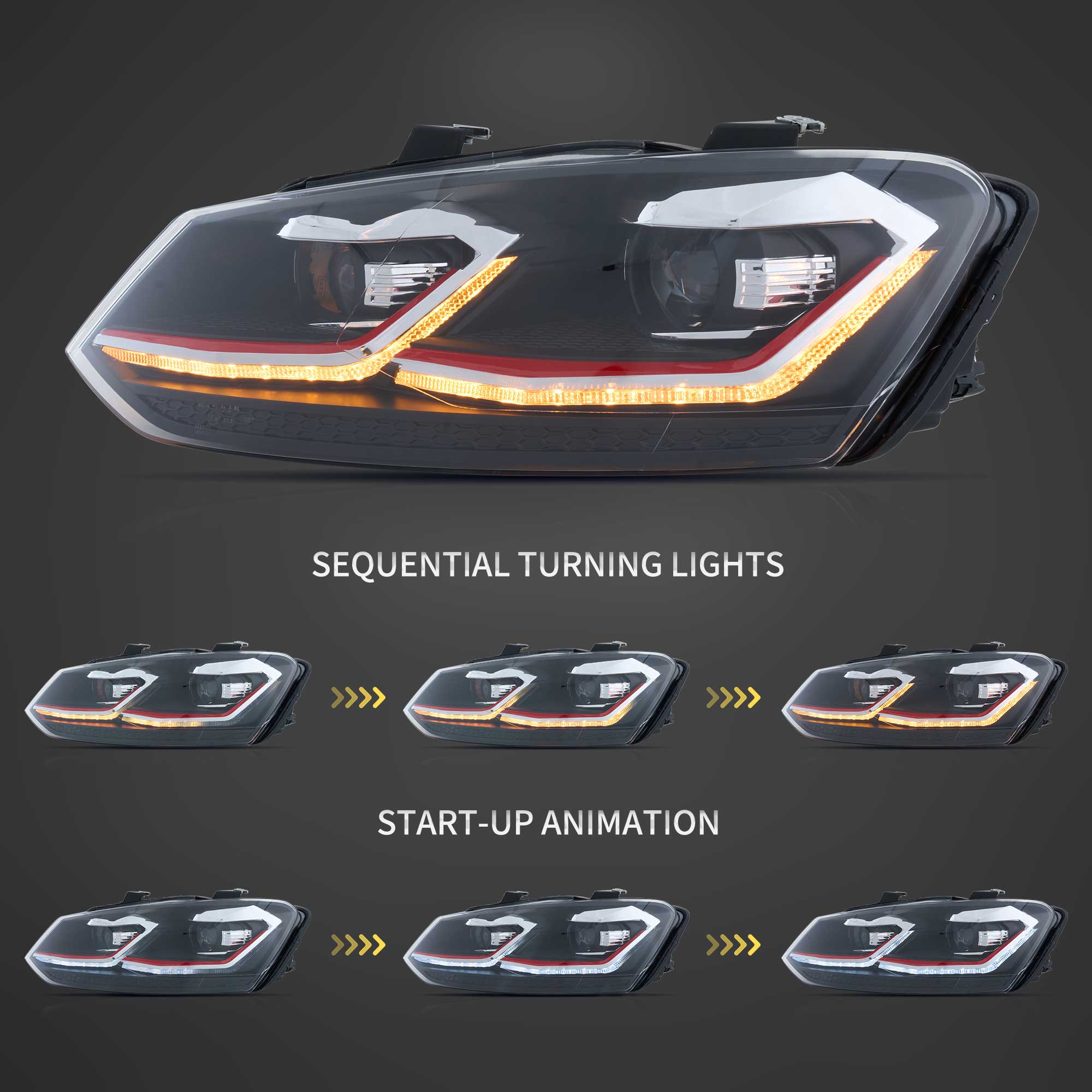 VLAND UK 09-18 VW Polo MK5 6R 6C Full LED Headlights Golf MK7.5 Style