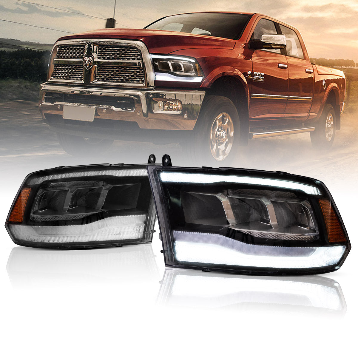 VLAND UK LED Headlights 2009-2018 Dodge RAM 1500 2500 3500 with E-Mark