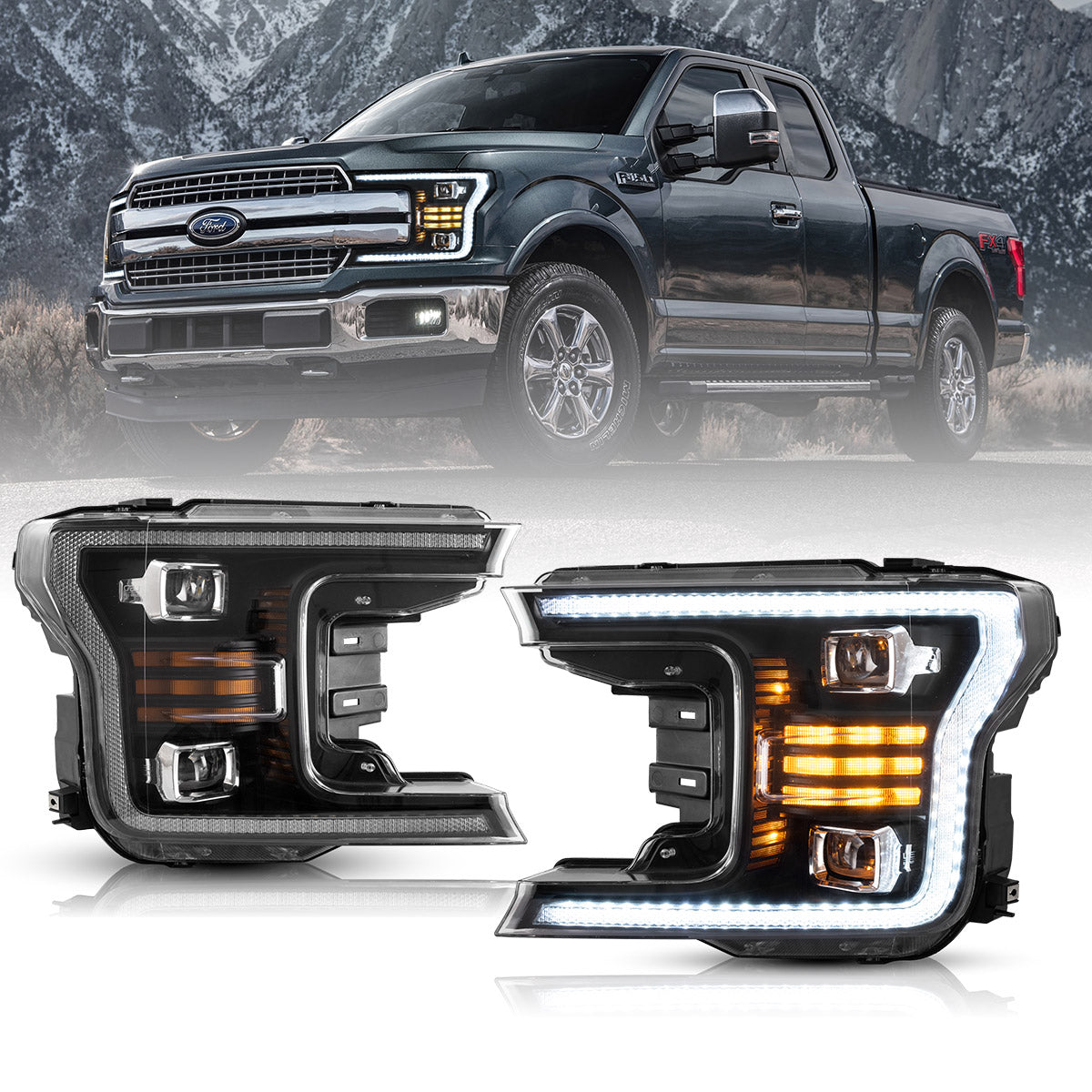 VLAND UK LED Dual Beam Headlights For 2018-2020 Ford F150 with E-Mark