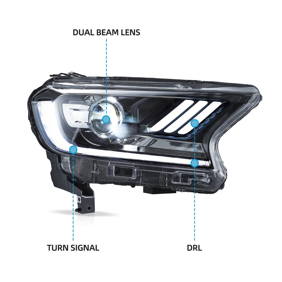 VLAND UK Mustang-Style Headlights For 2016-2022 Ford Ranger PX2 PX3
