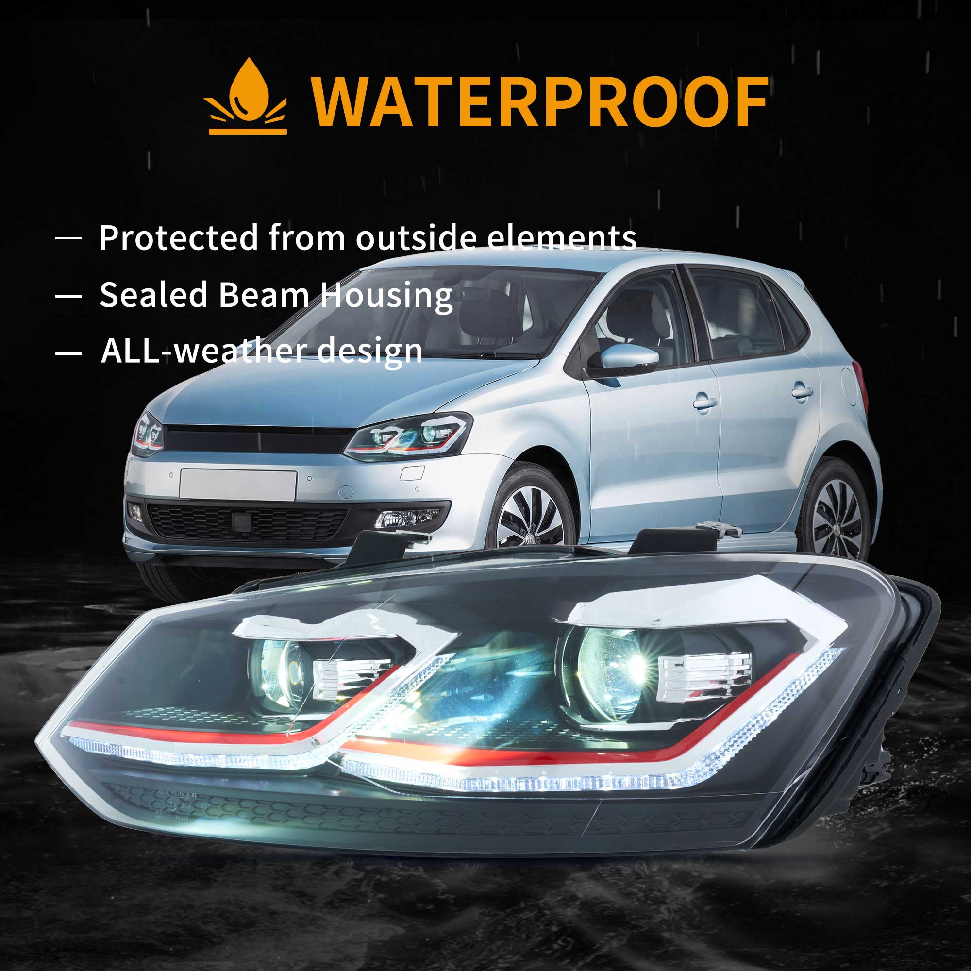 VLAND UK 09-18 VW Polo MK5 6R 6C Full LED Headlights Golf MK7.5 Style