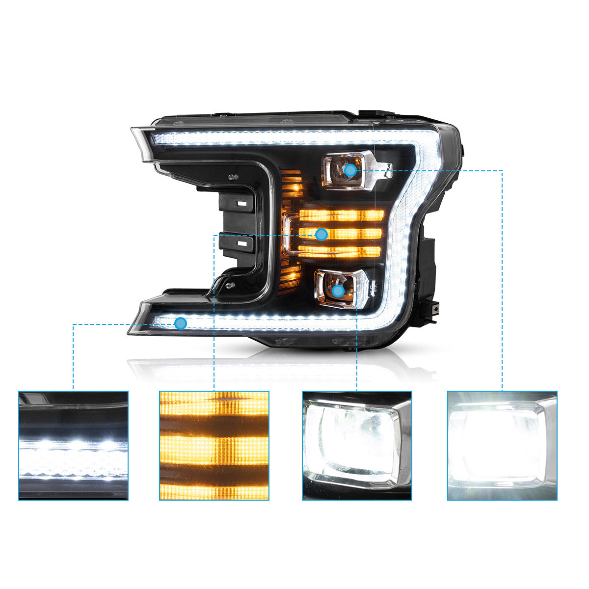 VLAND UK LED Dual Beam Headlights For 2018-2020 Ford F150 with E-Mark