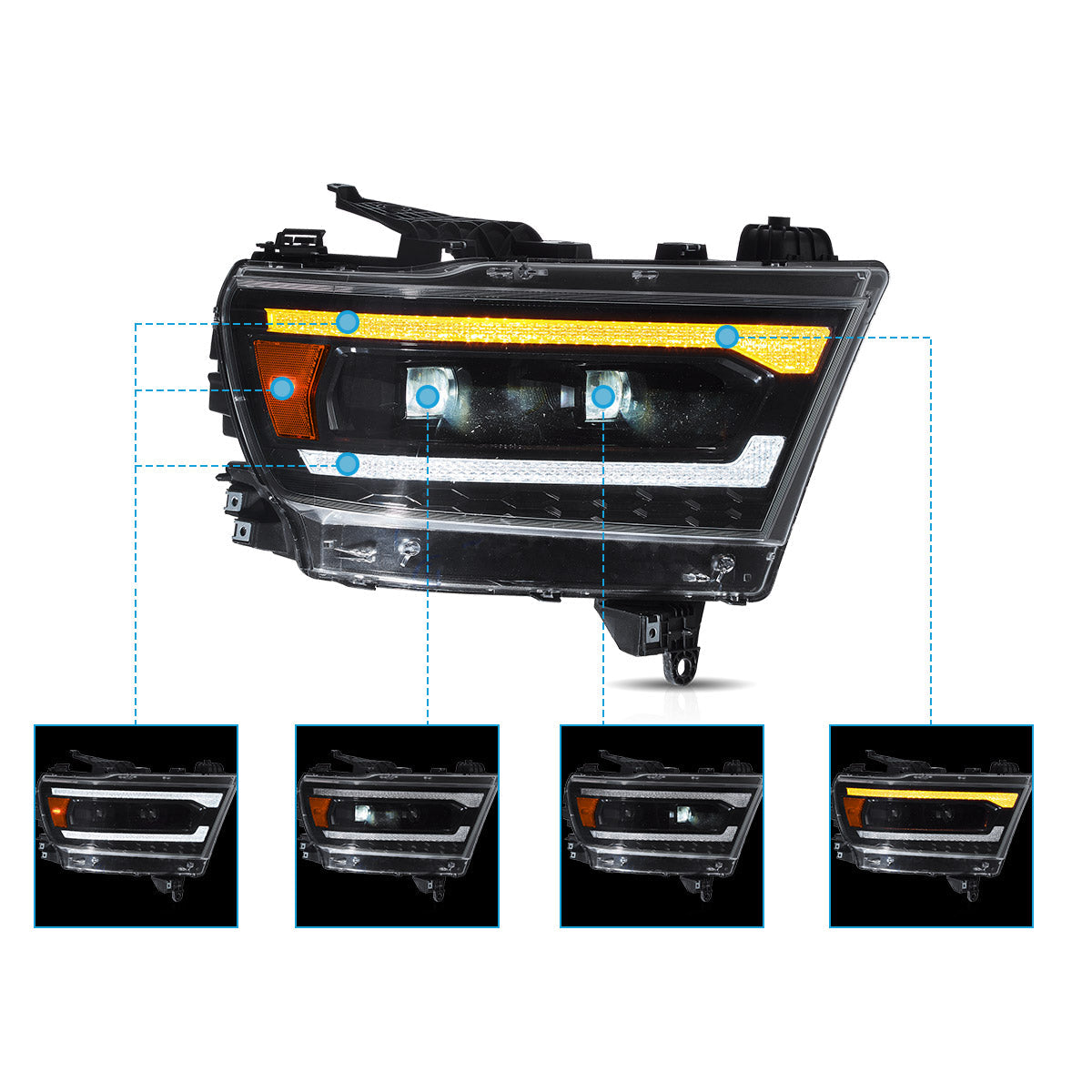 VLAND UK Full LED Headlights For 2019-2024 Dodge RAM 1500