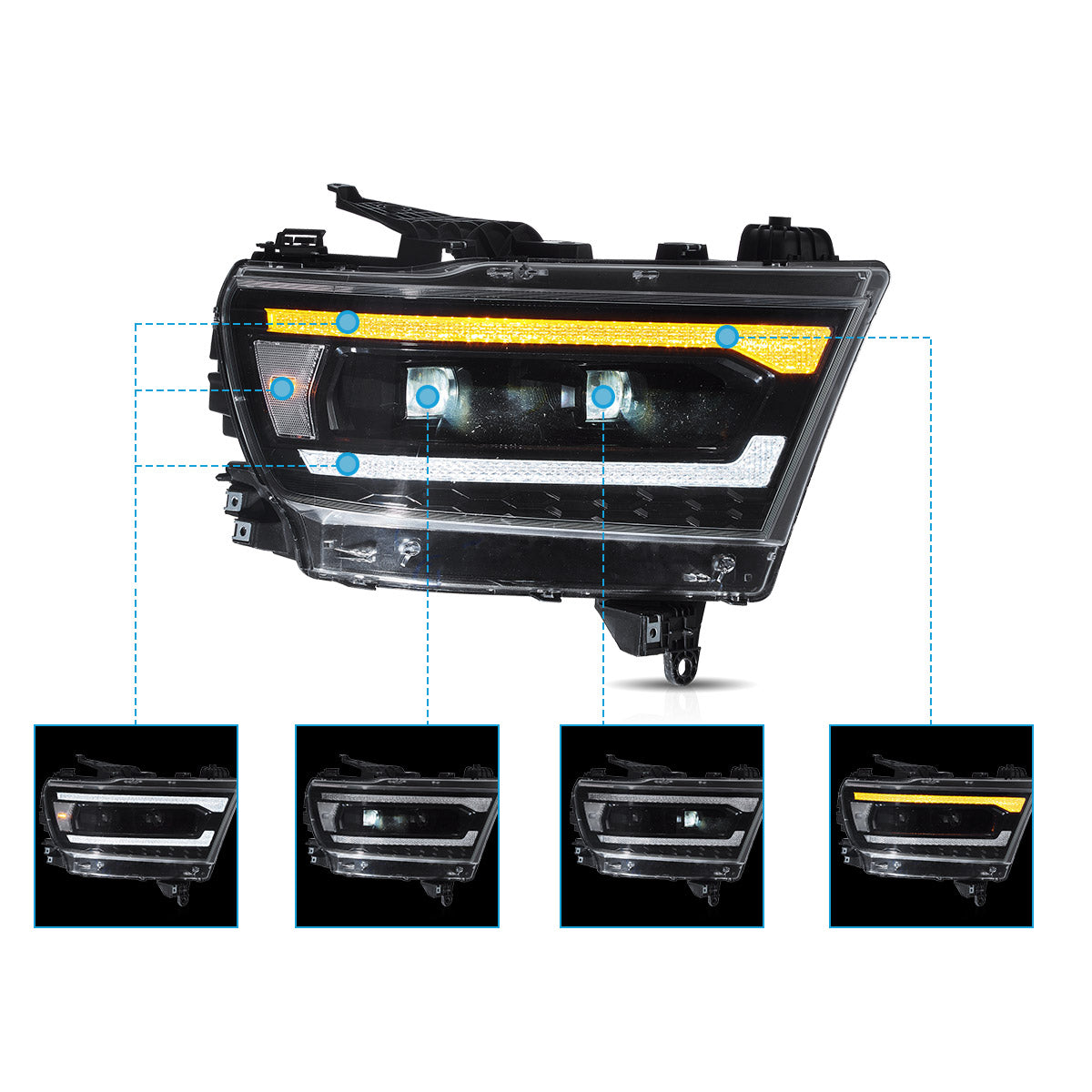 VLAND UK Full LED Headlights For 2019-2024 Dodge RAM 1500
