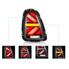 VLAND UK LED Taillights For 2007-2013 Mini Cooper(Hatch) R56 R57 R58 R59 With Amber Sequential Turn Signal with E-Mark