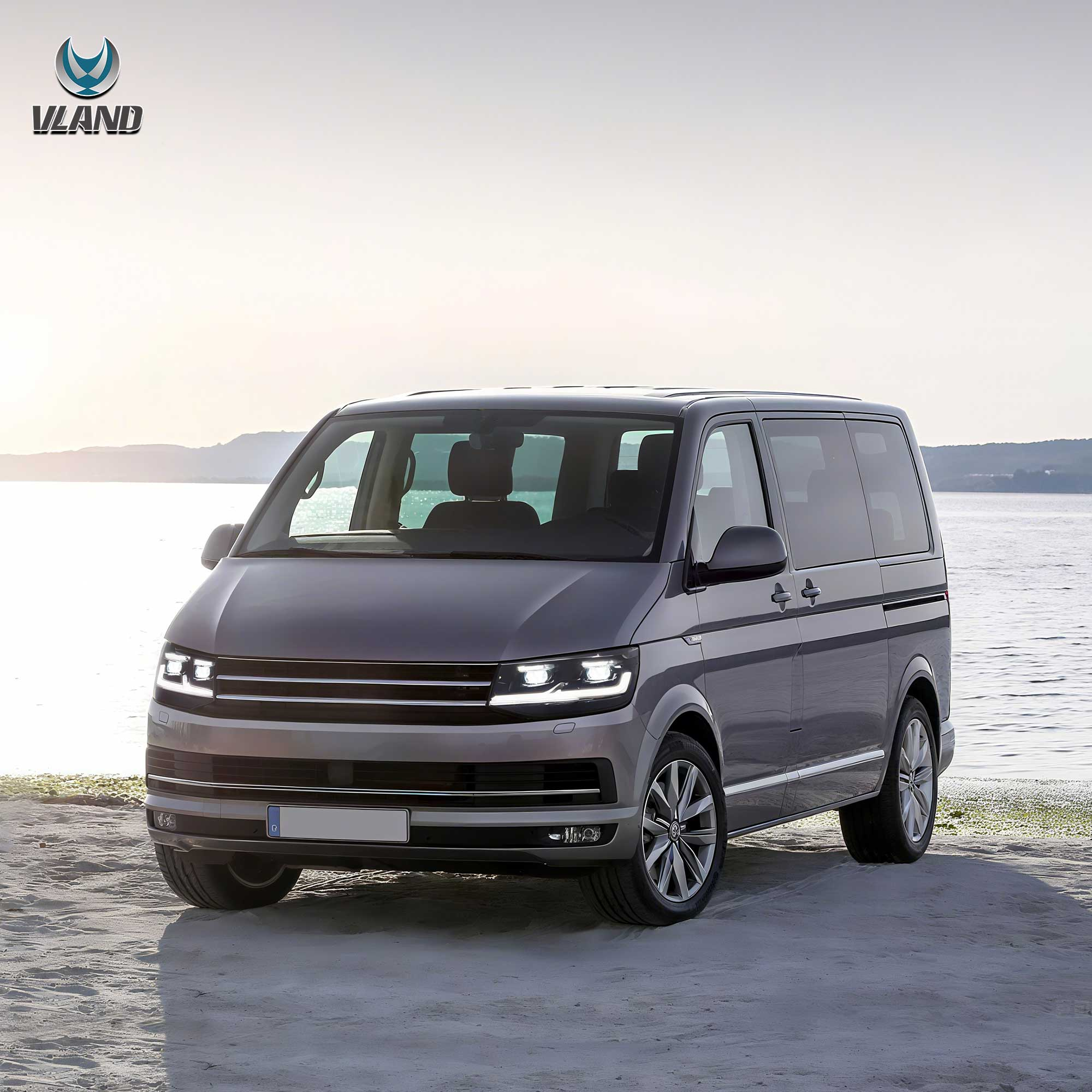 VLAND UK 2015-2019 VW Transporter T6 LED Dual Beam Projector Headlights Black with E-Mark