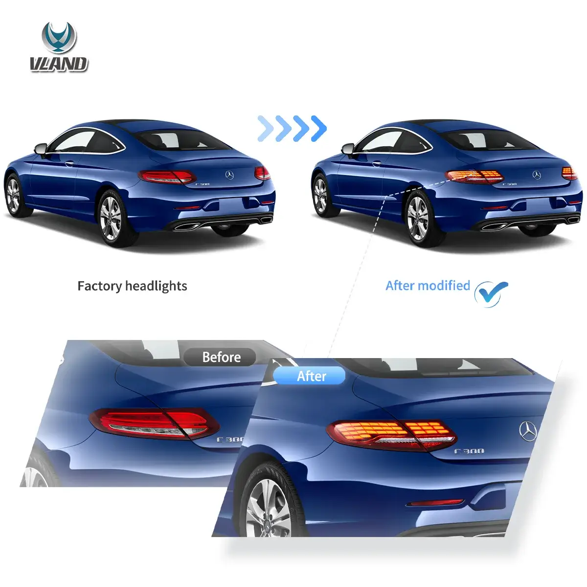 VLAND UK 16-23 Mercedes C-Class A205 C205 Full LED Tail Lights With Animation Sequential