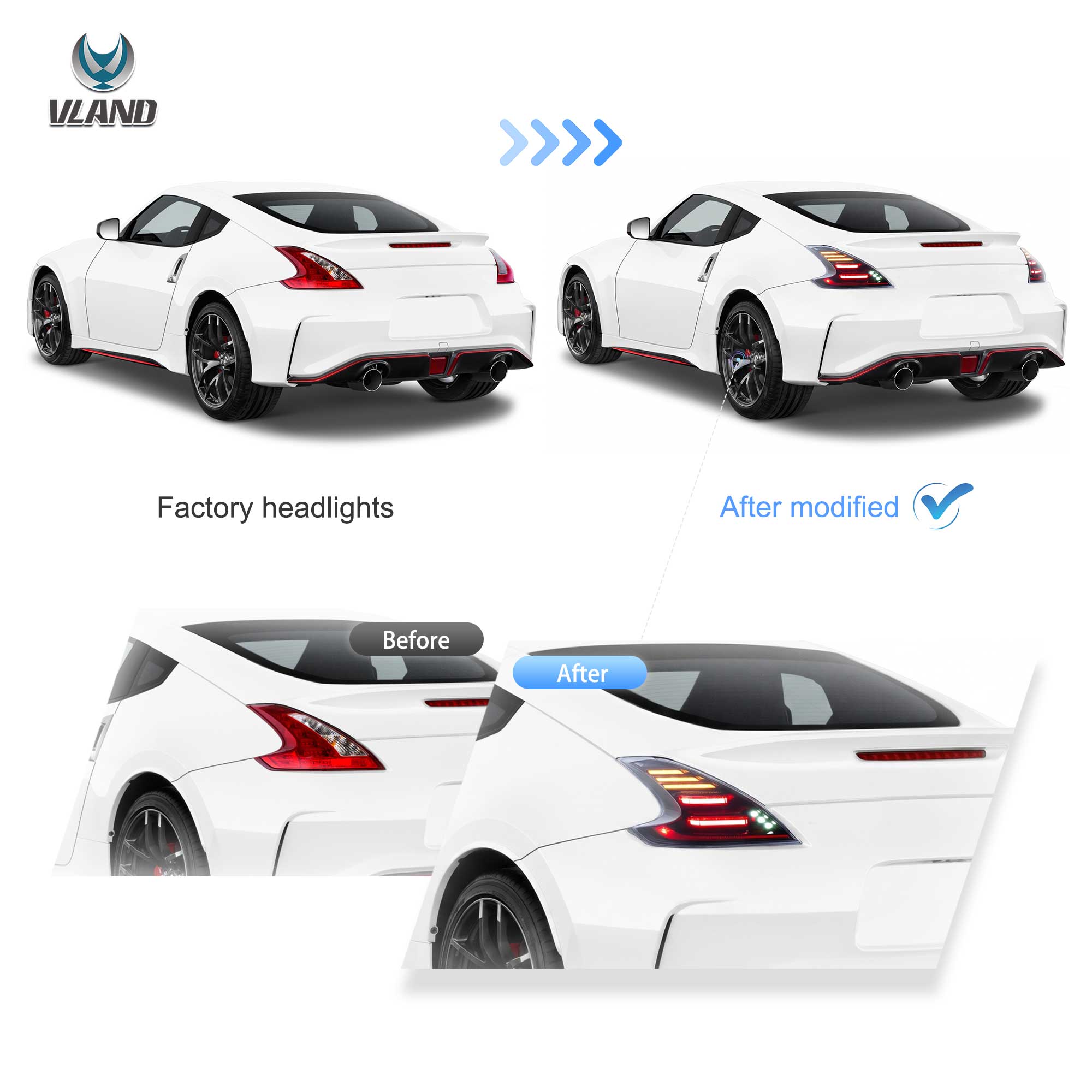 VLAND UK Smoked LED Tail Lights For NISSAN 370Z 2009-2020 w/Sequential & Animation