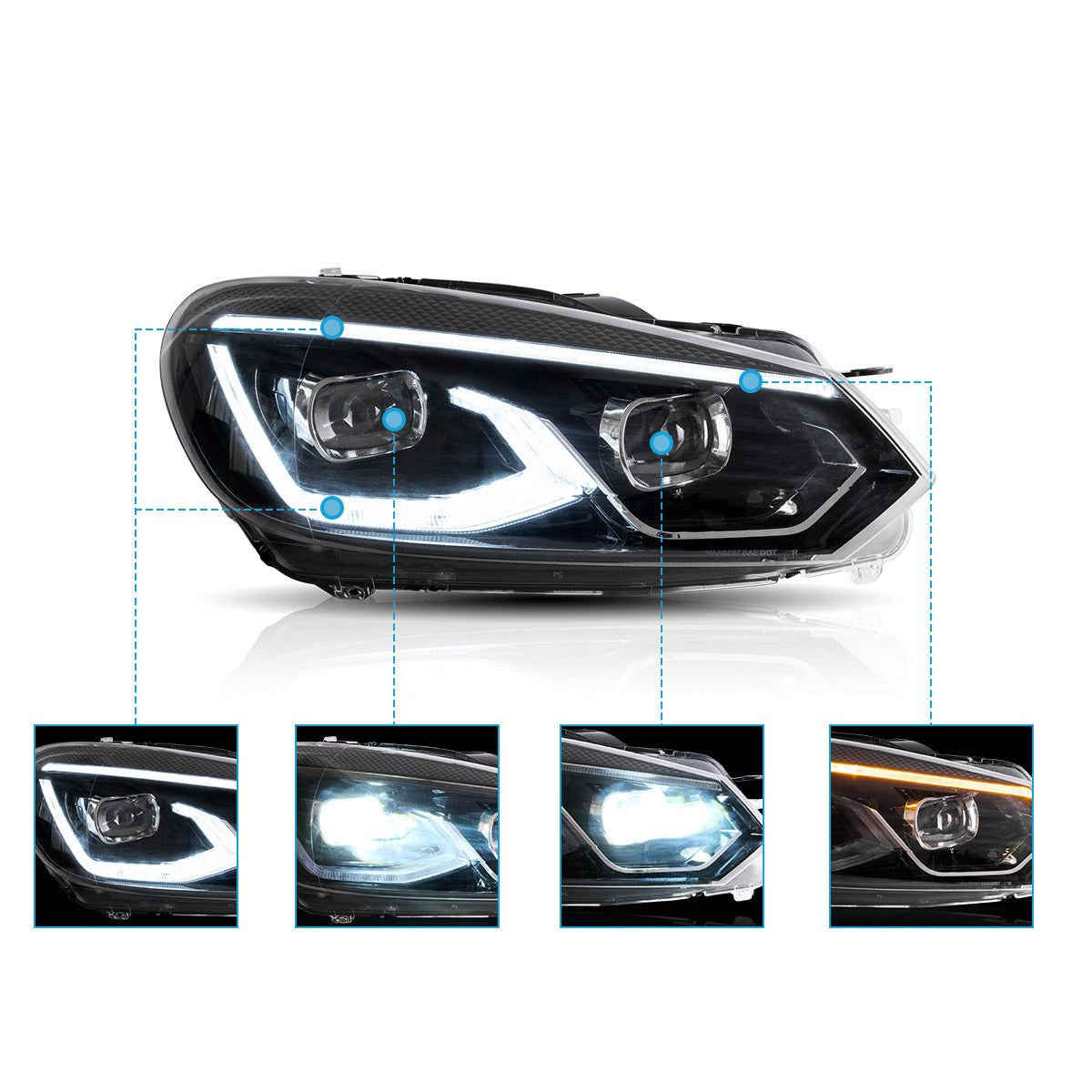VLAND UK LED Headlights For 2009-2014 Volkswagen Golf 6 MK6 with E-Mark