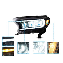 VLAND UK LED Reflection Bowl Headlights 2016-2022 PX Ford Ranger with E-Mark