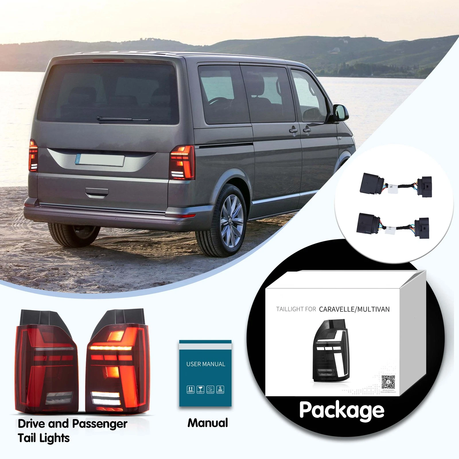 VLAND UK VW Multivan Transporter 2015-2024 T6/t6.1 FULL LED Tail Lights Sequential Only fit factory halogen