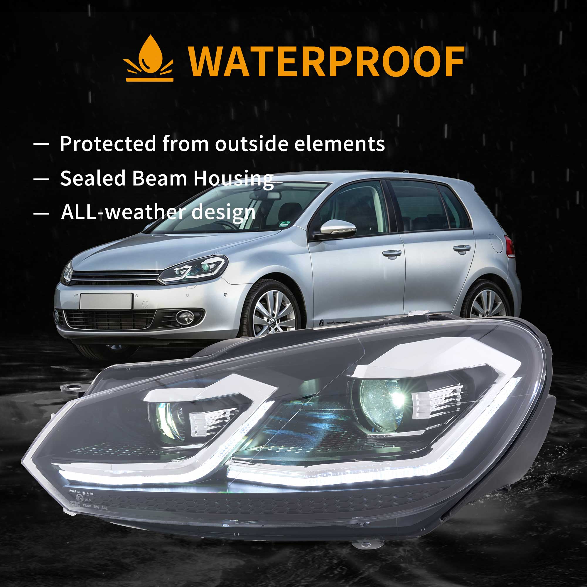 VLAND UK For Volkswagen Golf MK6(MK7.5R Style) 2009-2012 Dynamic LED Headlights W/Animation