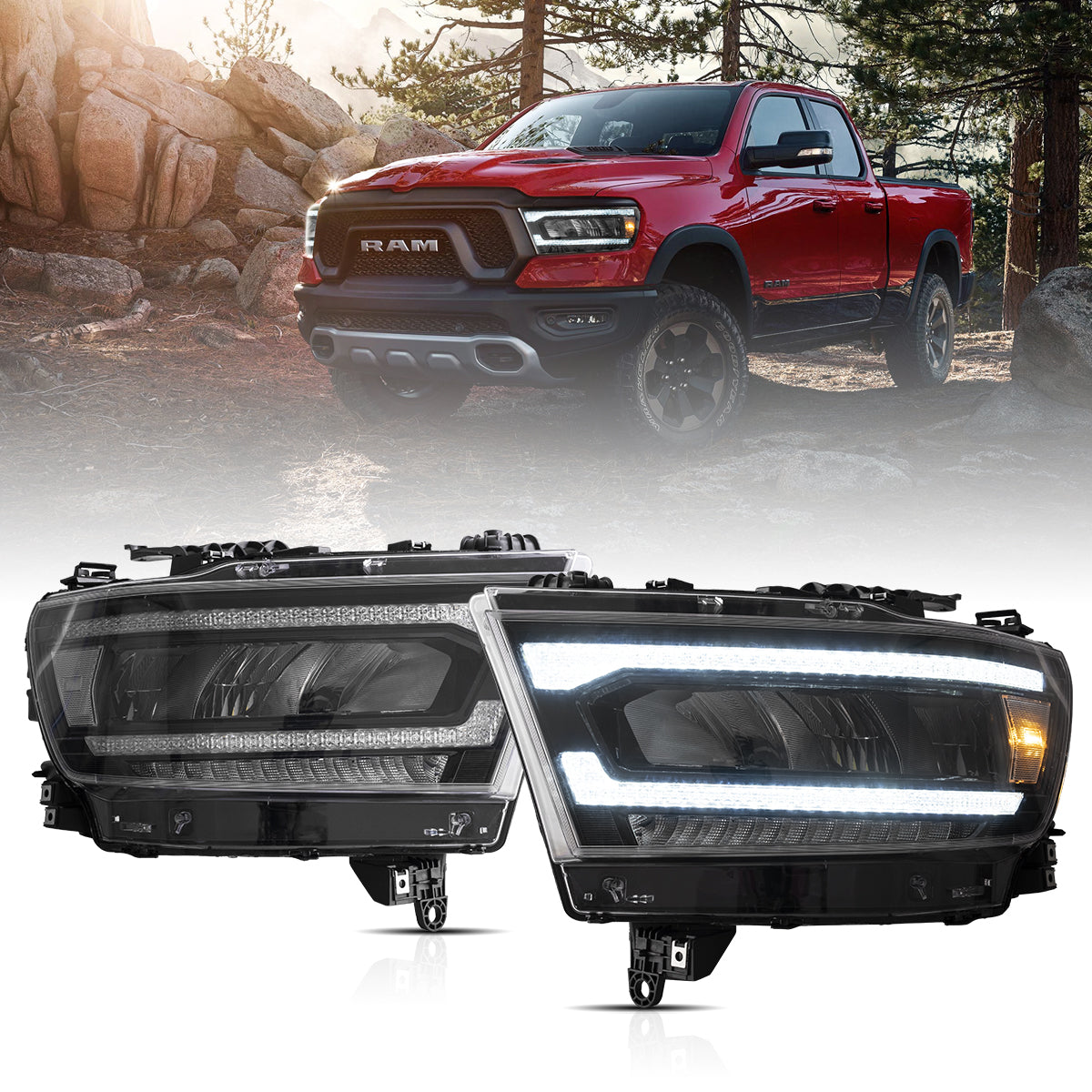 VLAND UK LED Headlights Dodge RAM 1500 2019-2024 with E-Mark