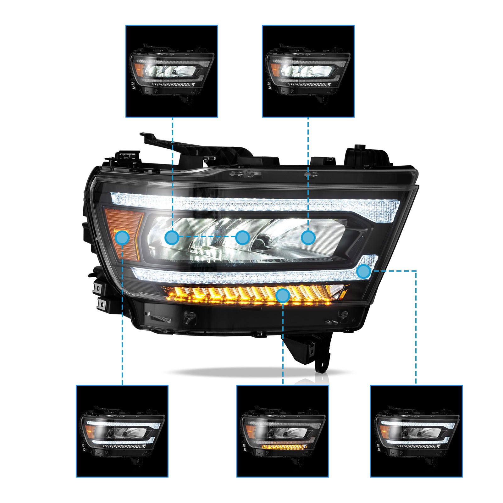 VLAND UK LED Headlights Dodge RAM 1500 2019-2024 with E-Mark