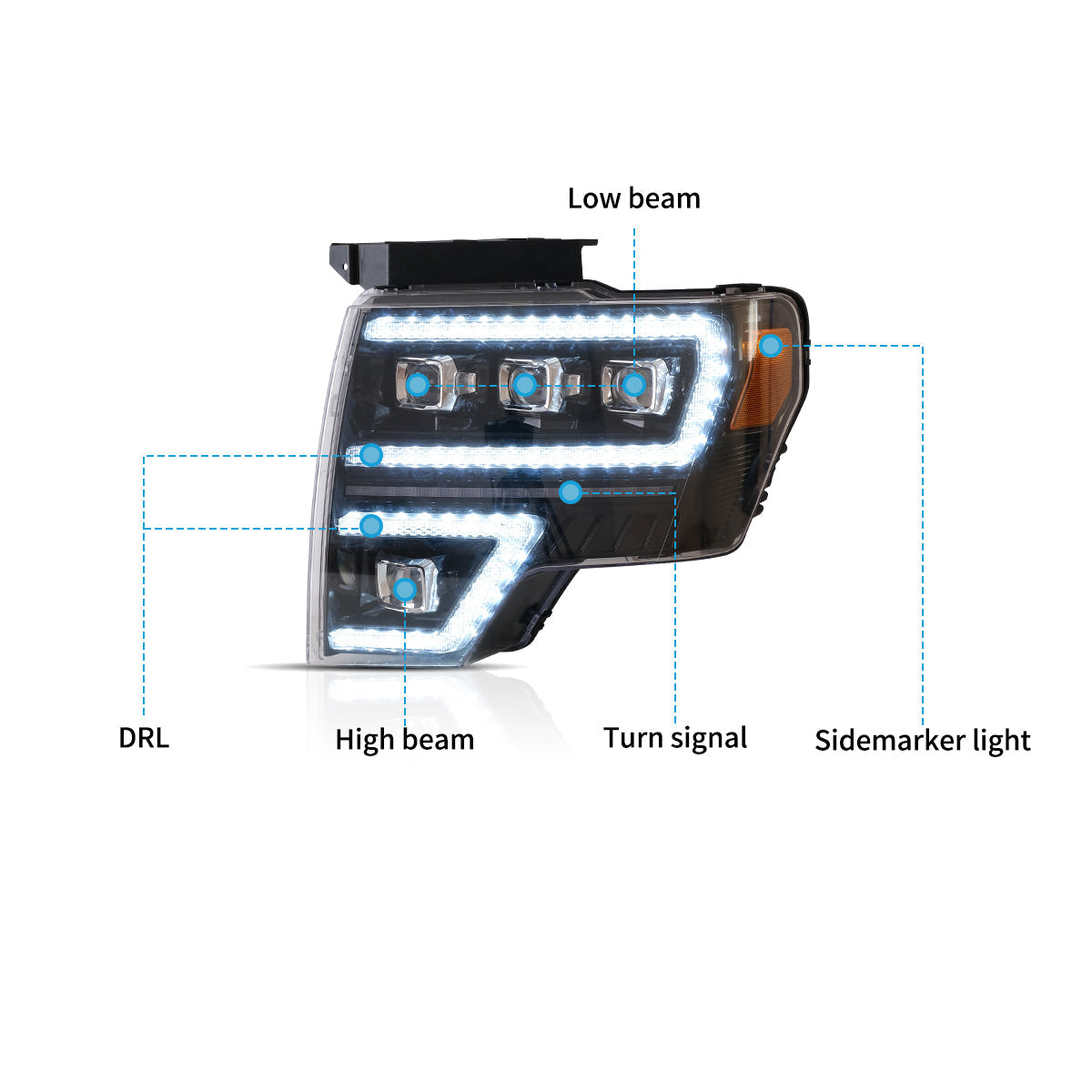 VLAND UK LED Matrix Projector Headlights  Ford F150 2009-2014